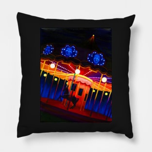 Carousel , Oil Painting bright night carnival creepy scene , Illustration Art Print Pillow