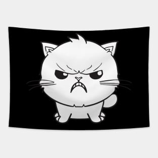 Cute angry hissing white cat Tapestry