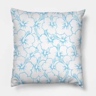 Hibiscus Flowers Blue and White Hawaii Tropical Floral Pattern Pillow