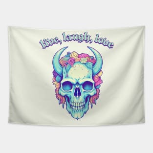 Live, Laugh, Love - Horned Skull Design Tapestry