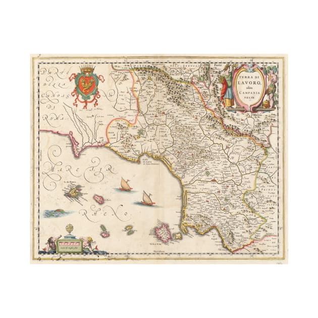 Vintage Map of Campania Italy (1662) by Bravuramedia