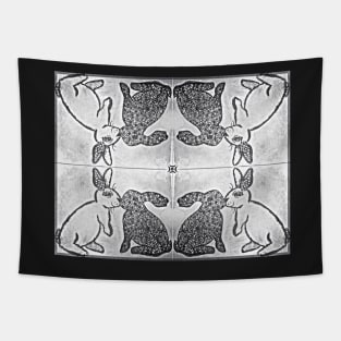 Classic Kissing Rabbits - Mirrored Pattern Tapestry