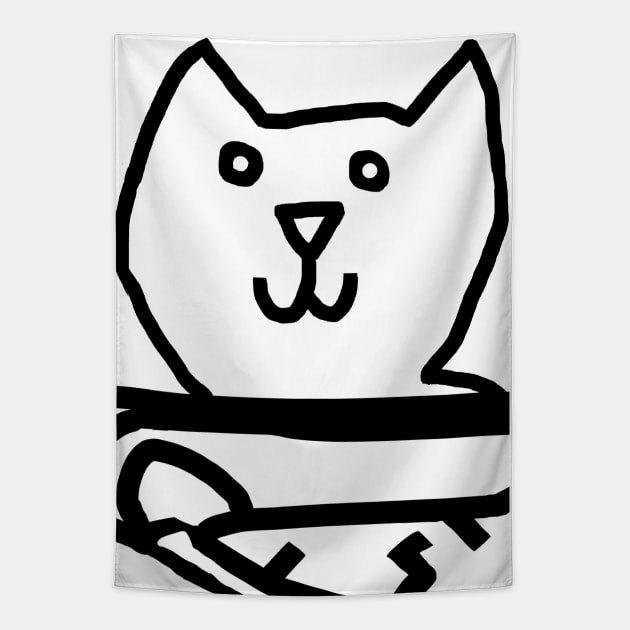 Minimal Confused Cat Detail Outline Tapestry by ellenhenryart