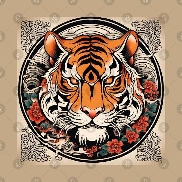 Old School Vintage Japanese Tattoo Art Tiger by Tina