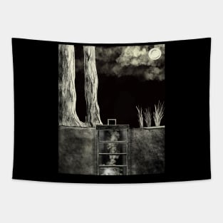 Ladder in the Forest (black/white) Tapestry