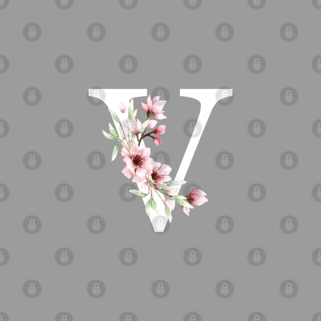 Letter V Monogram With Cherry Blossoms by thesnowwhyte