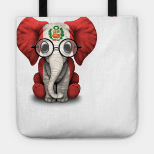 Baby Elephant with Glasses and Peruvian Flag Tote