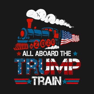All Aboard the Trump Train 2020 American Flag Reelect 45 T-Shirt