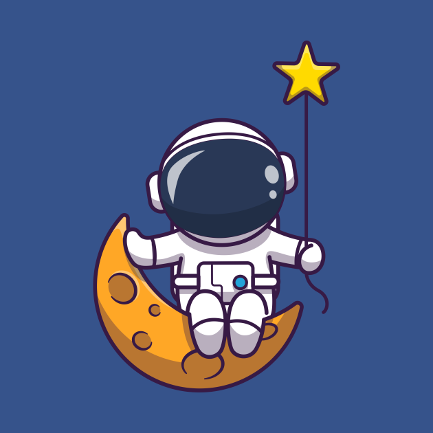 Cute Astronaut Sitting On Moon With Star Cartoon - Astronaut - Kids T