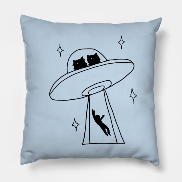 cat alien abduction line art Pillow by alisadesigns