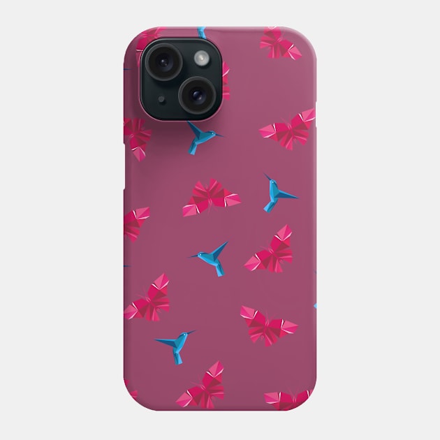 Polygonal Patterns With Tropical Butterflies And Hummingbirds Phone Case by Design Seventytwo