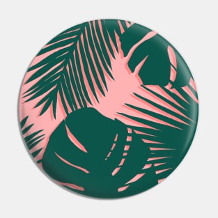 Coral Pink and Green Tropical Leaves Pin