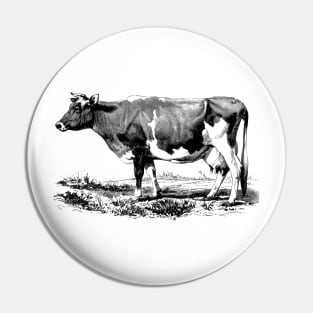 Cow Black and White Illustration Pin