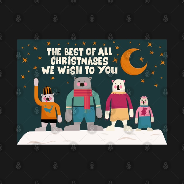 Merry Christmas Postcards - Beautiful Christmas designs - cute Polar bear family by Boogosh