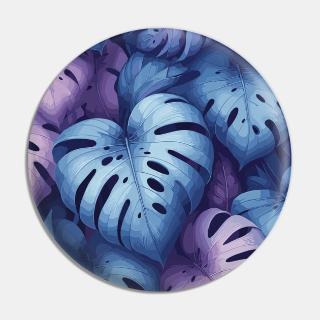 Purple Blue Monstera Tropical Leaves Pin by Siha Arts