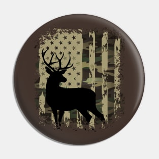 Camo US Flag Deer Elk Buck Camoflage Hunting Hunter Dad Pin