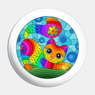 Adorable Kitty Stained Glass Design Pattern Pin