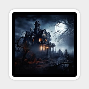 A haunted house on Halloween night Magnet