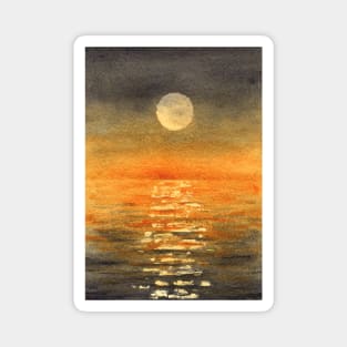Golden Sunset Watercolor Painting Magnet