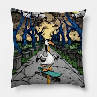 watercolor goose skateboard time Pillow