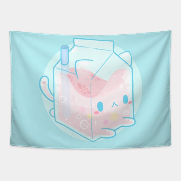 Cute strawberry milk - Kawaii food Tapestry by MoonArtGlitch