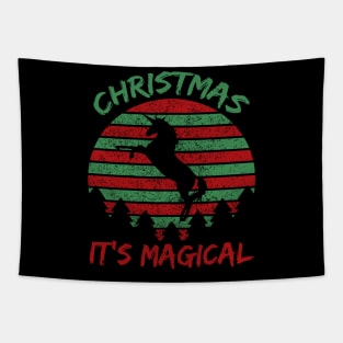 Christmas It's Magical Retro Vintage Unicorn Holiday Design Tapestry