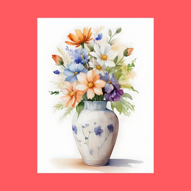 Watercolor Vase of Flowers by UniqueMe