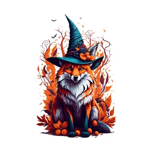 Mystical Elegance: The Beautiful Fox Wearing Witch Hat T-Shirt