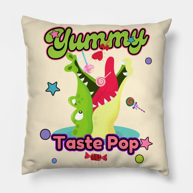 Tootsie pop Crocodile, Alligator yummy Taste Pop-How Many Licks Does It Really Take? Pillow by LittleZea