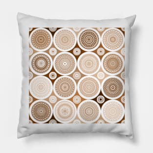 repeating pattern with boho style circles, brown color Pillow