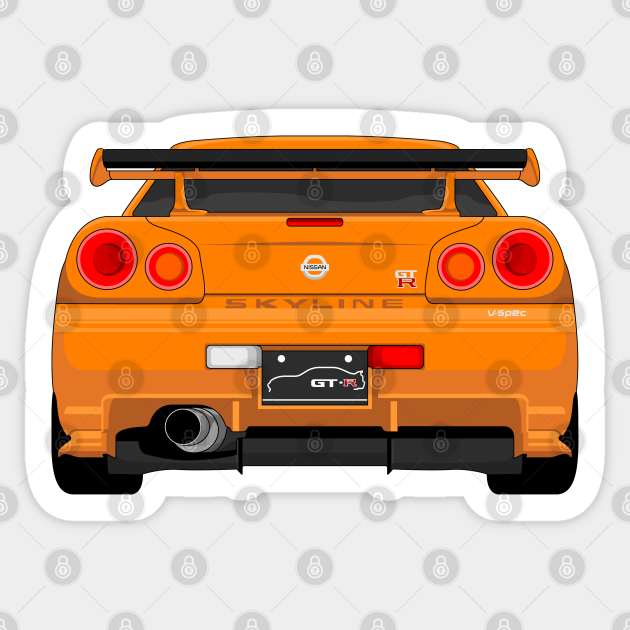 Gtr R34 Orange Nissan Skyline Gtr R34 Pegatina Teepublic Mx