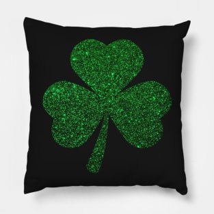 St Patricks Day, Deep Green Faux Glitter 3 Leaf Clover Pillow