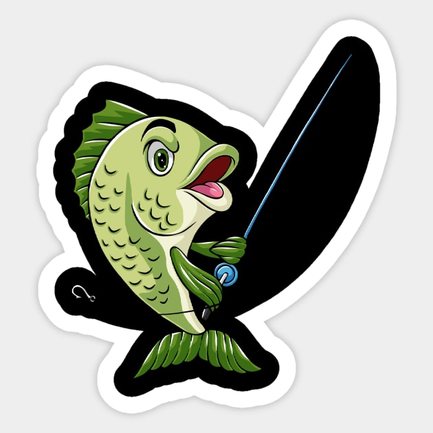 Fish Holding Fishing Rod Pole Fisherman 2 - Fish - Sticker