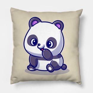 Cute Panda Is Sitting Cartoon Pillow