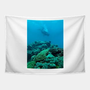 coral reef and scuba diver Tapestry