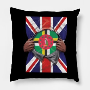 Dominica Flag Great Britain Flag Ripped - Gift for Dominican From Dominica Pillow