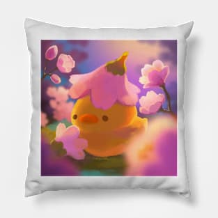 Duck with Cherry Blossom Golden Hour Pillow