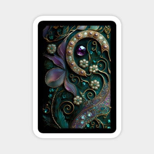 Crystal Gemstone & Floral Paisley | Green Purple Magnet