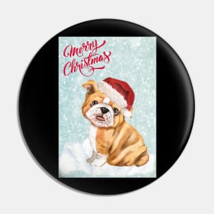 English Bulldog Puppy Merry Christmas Santa Dog Pin