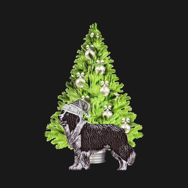 Border Collie Dog Christmas scene with Christmas tree and Santa hat by NikkiBear67