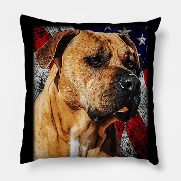 Patriotic Pitbull Drawing - Vintage Pit Bull Dog & American Flag Puppy Painting USA Pillow by Trade Theory