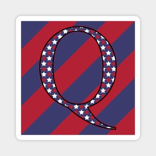 Old Glory Letter Q Star-Filled Black Outline on Red and Blue Stripes Magnet