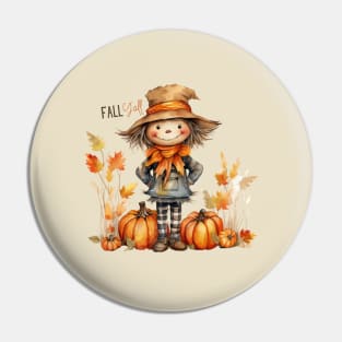 Fall Y'all Cute Scarecrow in Pumpkins with Leaves Pin