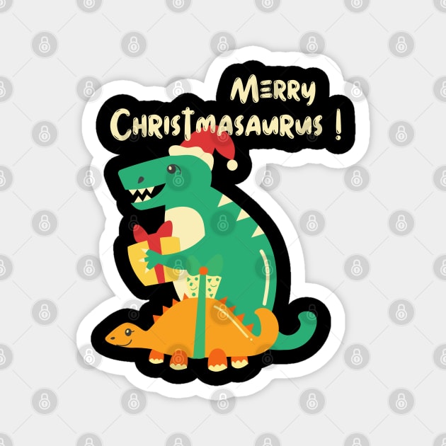 Merry Christmas-saurus! Adorably cute Dino for Xmas Magnet by Apathecary