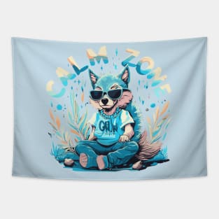 calm zone chill wolf with sunglasses Tapestry