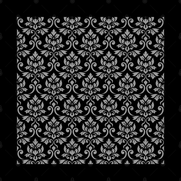 Feuille Damask Gray on Black Pattern by NataliePaskell