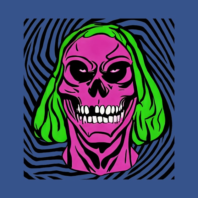 Green Hair PInk Skull | Bad Acid Skeletor | Terrible Pop Art | Bad Artist Tyler Tilley by Tiger Picasso