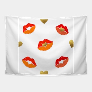 Orange Heart Kiss Tapestry