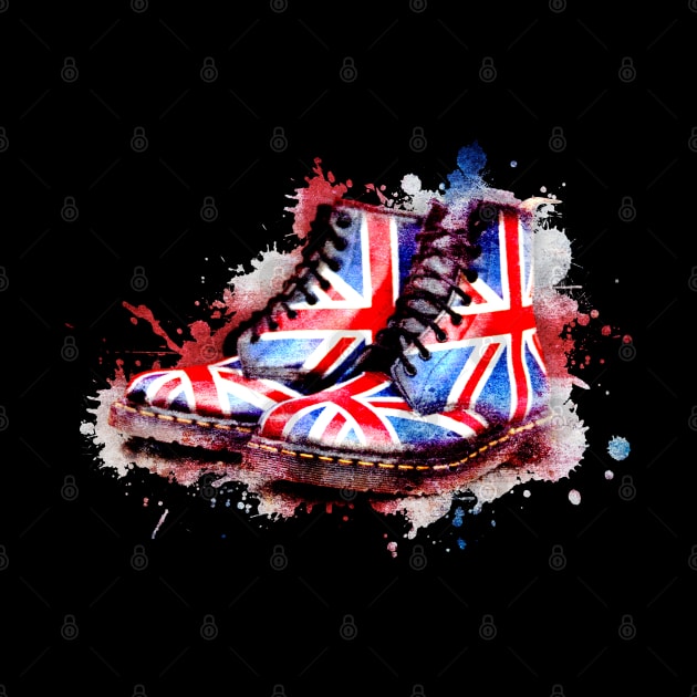 Union Jack flag Dr Martens boots on Black by CACreative