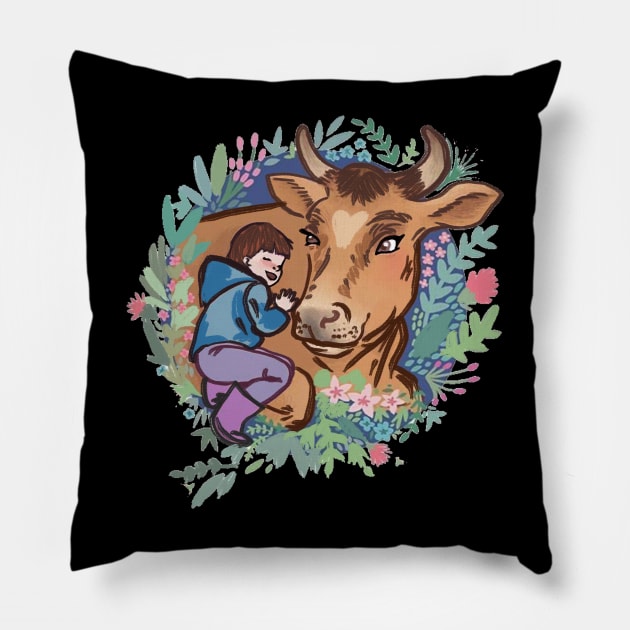 I love cows Pillow by Art by Ergate